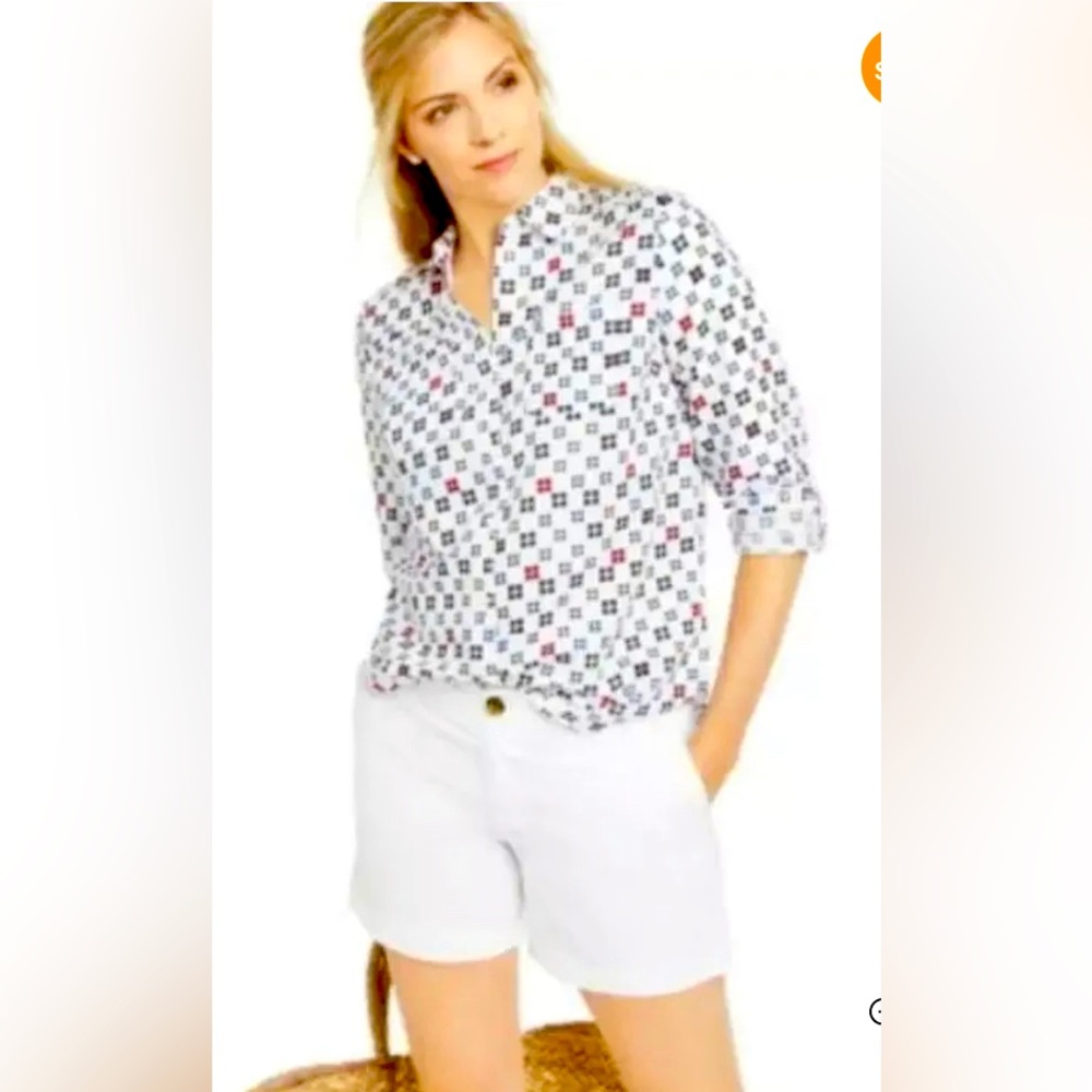 Charter Club Linen Blend Button Up Patterned Shirt